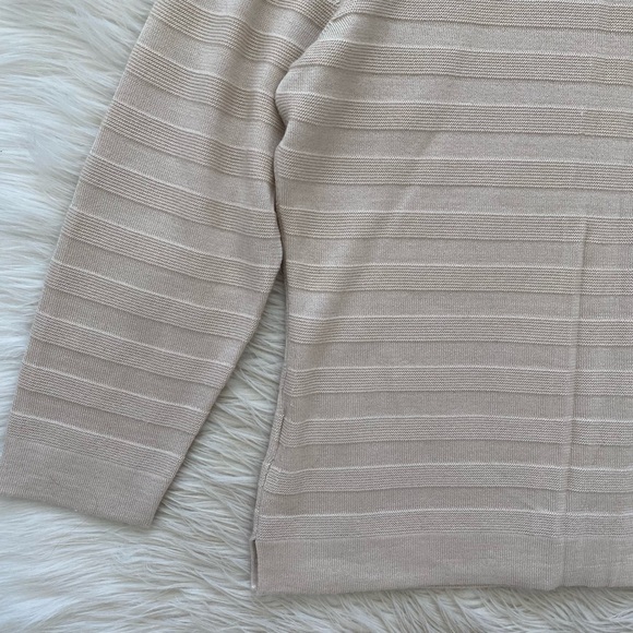 Marlowe Italy Cashmere Silk Beige Tan Taupe Crewneck Ribbed Long Sleeve Sweater - Picture 8 of 9